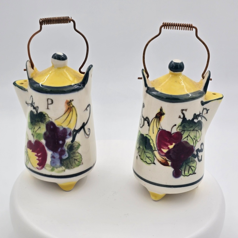 Vintage Relco Japan Salt and Pepper Shakers Ceramic Fruit Kettle Teapot Set